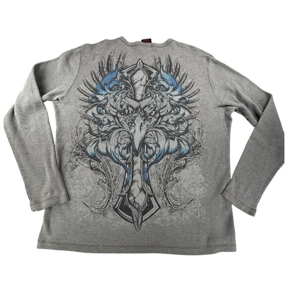 MMA ELITE Shirt Mens XXL Vintage Cross Grunge Y2K Thermal Long Sleeve Gray - Picture 1 of 8